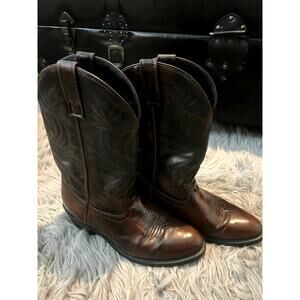 Laredo Men's Brown Leather Cowboy Boots Pull On Size 8.5 Western Southwestern